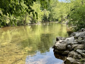 Calm Chattahoochee River Winding Through Helen Georgia near Yonah Mountain Campground