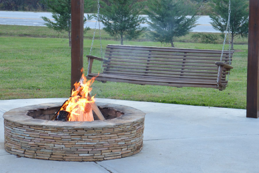 Community Fire Pit and Bench Swing Yonah Mountain Campground
